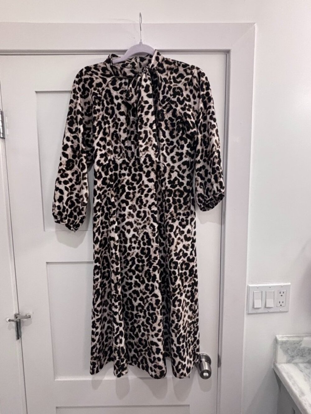 Calvin Klein Cheetah A-Line Dress with Bow Necktie
